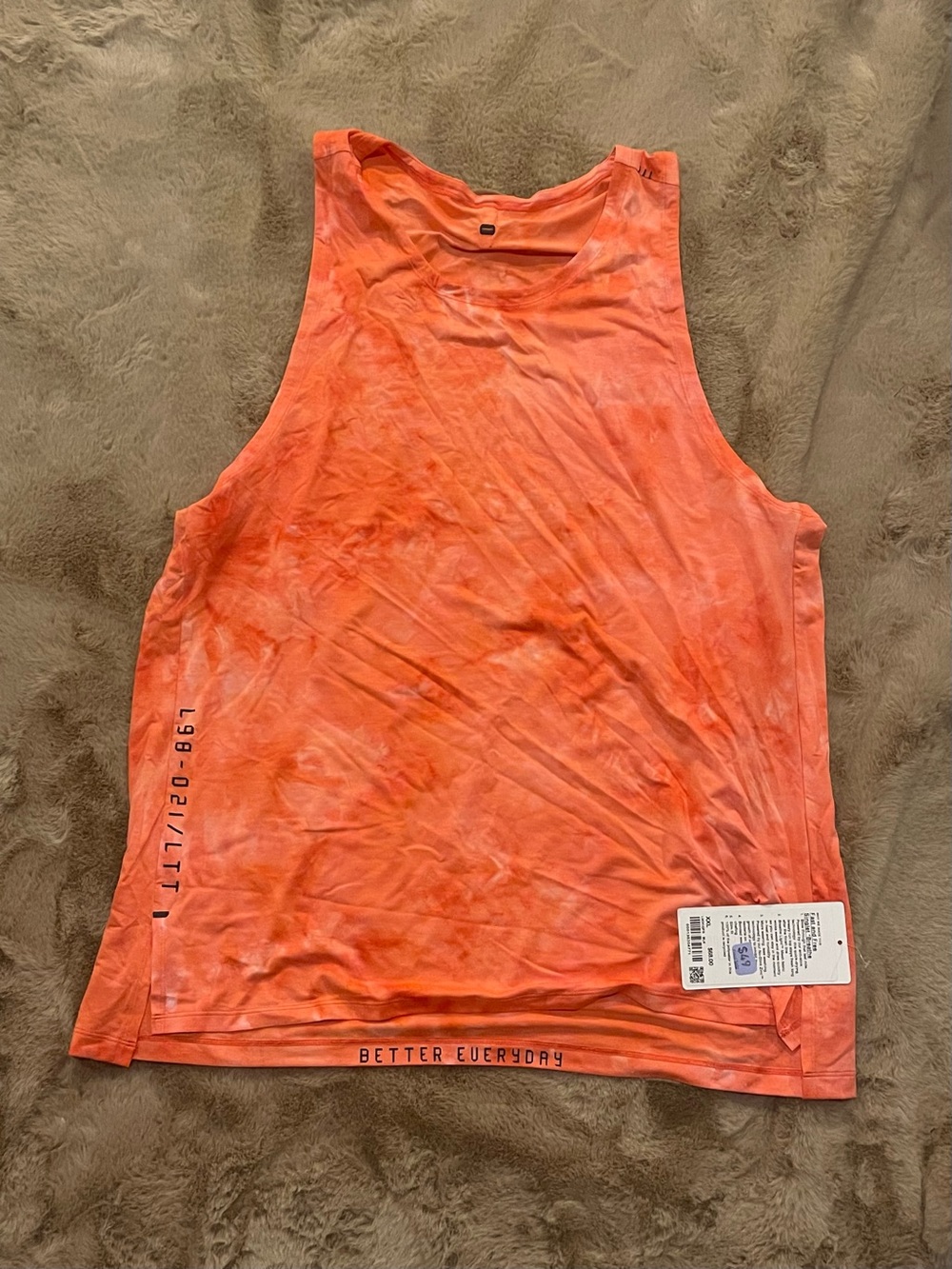 LULULMEON MENS FAST AND FREE SINGLET TANK ORANGE TIE DYE XXL EXTRA EXTRA LARGE